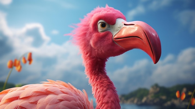 Foto flamingo nel cielo: una rappresentazione cinematografica con espressioni vivaci