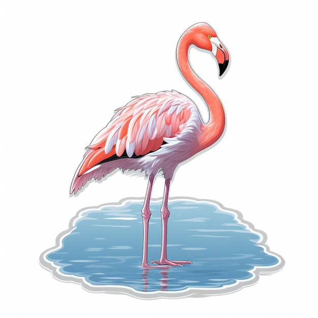 flamingo staat in het water met reflectie op een witte achtergrond generatieve ai