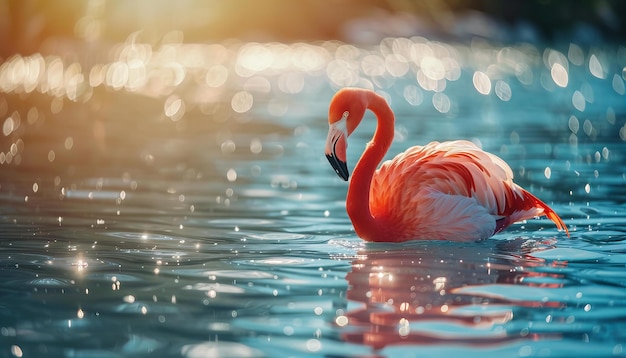 Flamingo staat op een strand Wildlife en tropische vakantie concept geschikt voor reizen