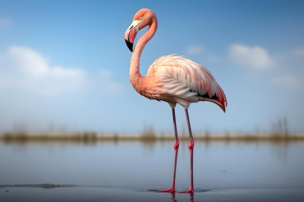 Flamingo stands in the lake