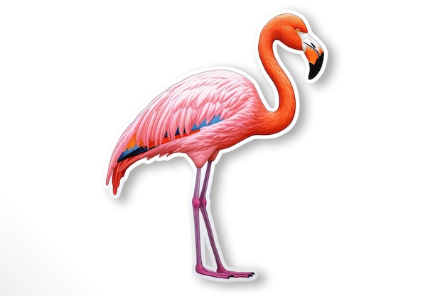Фото Стикер фламинго на белом фоне генеративный ai