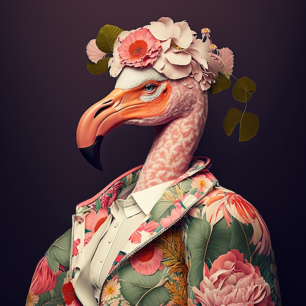 flamingo vogel in bloemende flora bloeiende bloemen outfits