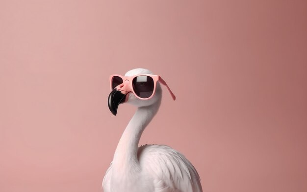 A flamingo wearing a pink sunglasses