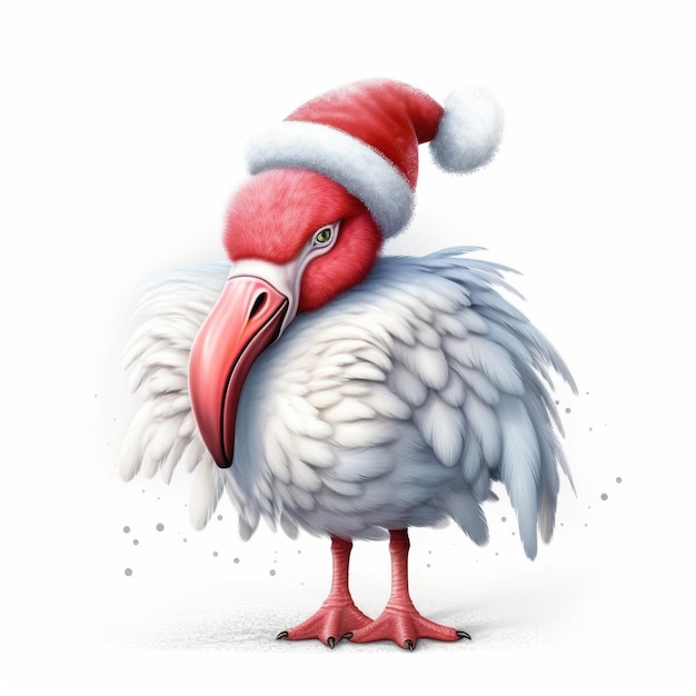 Flamingo wearing Santa Hat