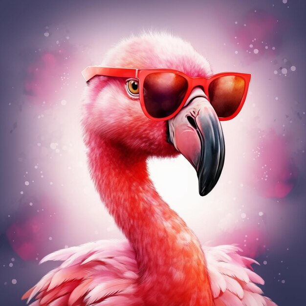 Фото Фламинго в солнцезащитных очках и розовой рубашке с розовым фоном, генеративный ии