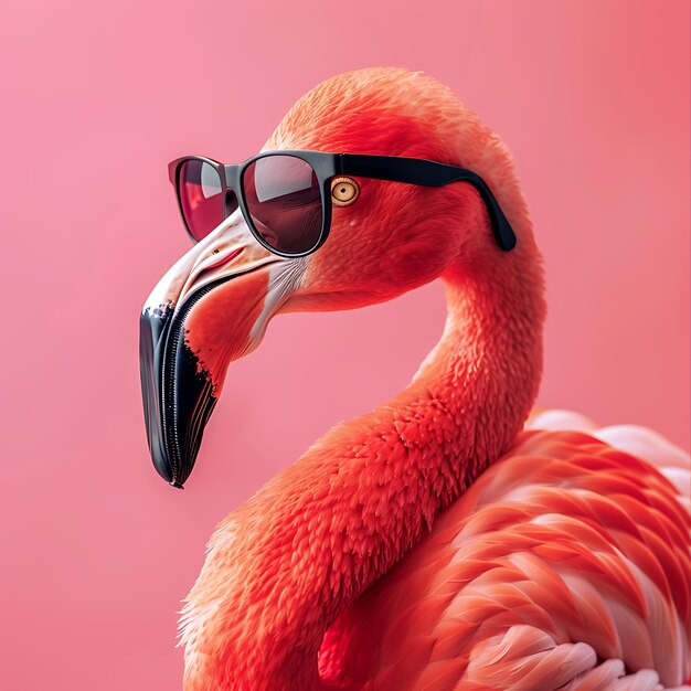 Photo a flamingo wearing sunglasses and a pair of sunglasses