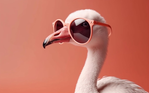 Flamingo wearing sunglasses on pink background