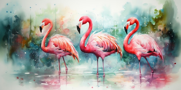 Flamingo on a white background watercolor High quality photo Generative AI