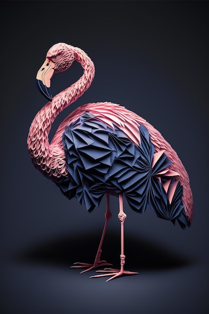 A flamingo with a black background and a blue background.