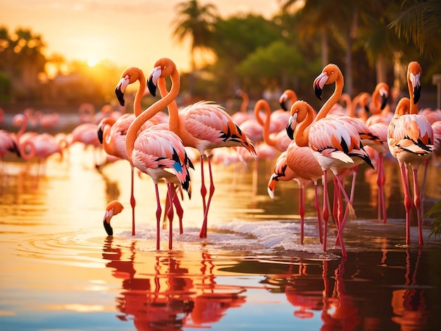 Flamingos on the river bank generated by ai