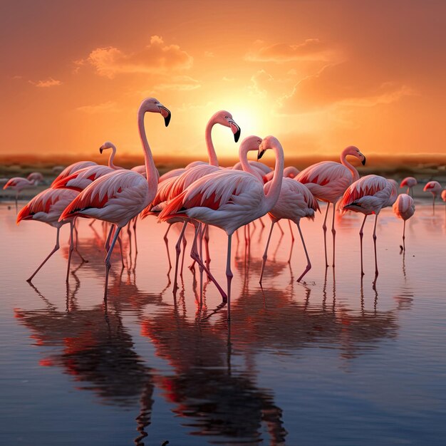 Flamingos at Sunset