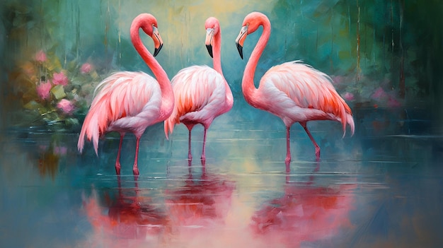 flamingos and swans