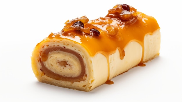 Flan Roll Slice On White Background