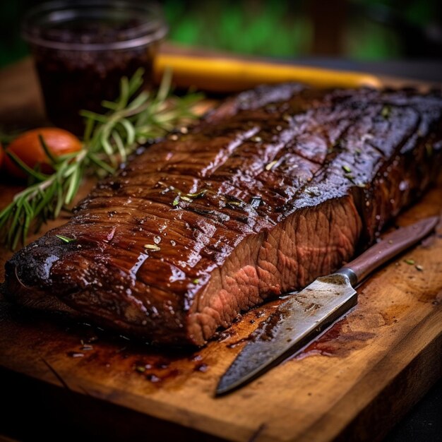 Flank steak marinated in a mixture of soy sauce