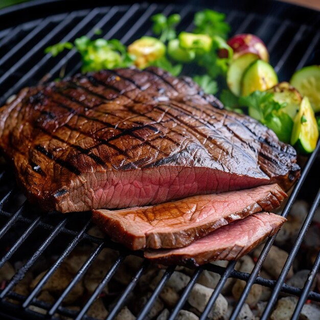 Photo flank steak marinated in a mixture of soy sauce