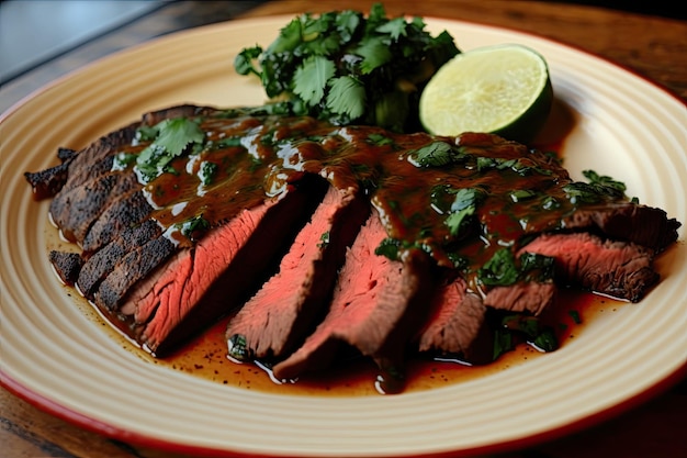 Flank steak marinated in spicy sauce and grilled to perfection