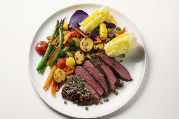 Flank steak with colorful vegetable side dish