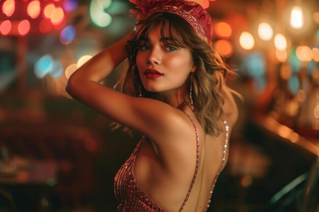 Photo a flapper girl dancing in a speakeasy during the 1920s