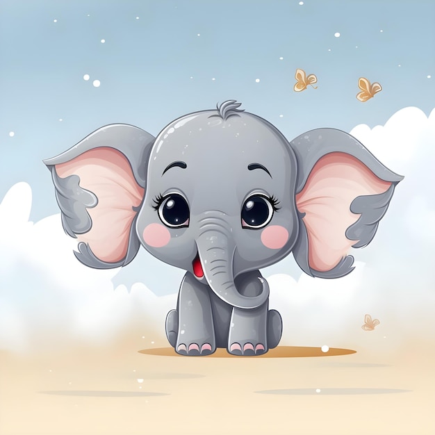 Flash card illustration of cute cartoon elephant