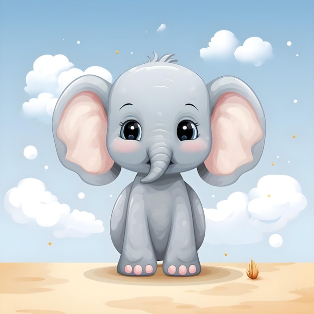 Flash card illustration of cute cartoon elephant