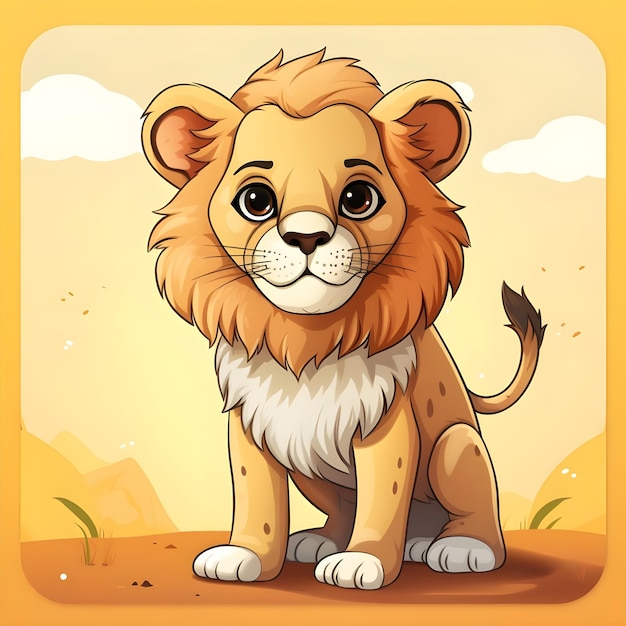 Flash card illustration of cute cartoon furry lion