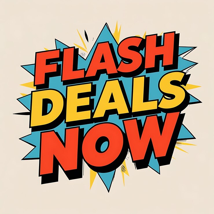 Foto flash deals now comic stijl aankondiging