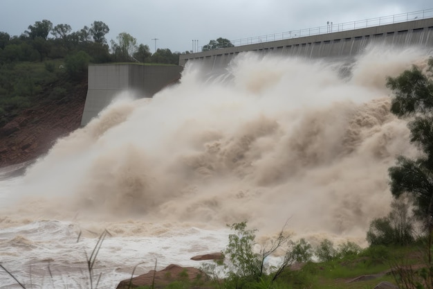 Внезапный паводок обрушился на плотину, вода вылилась из водохранилища