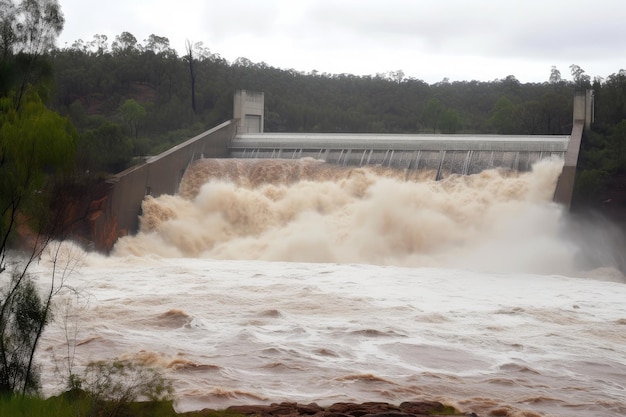 Внезапный паводок обрушился на плотину, вода вылилась из водохранилища