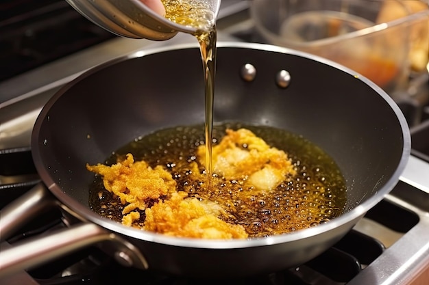 Flash frying in hot oil for crunchy exterior and juicy interior created with generative ai