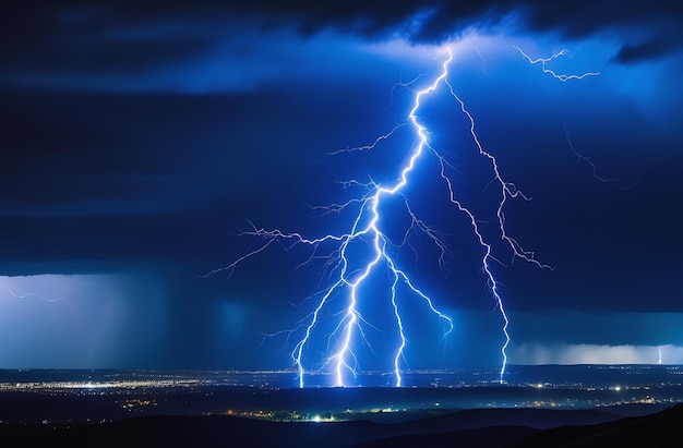 Flash of lightning on dark background Lightning storm