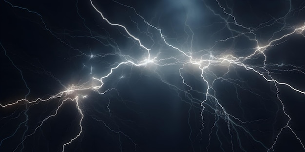 Flash of lightning on dark background Thunderstorm AI generated