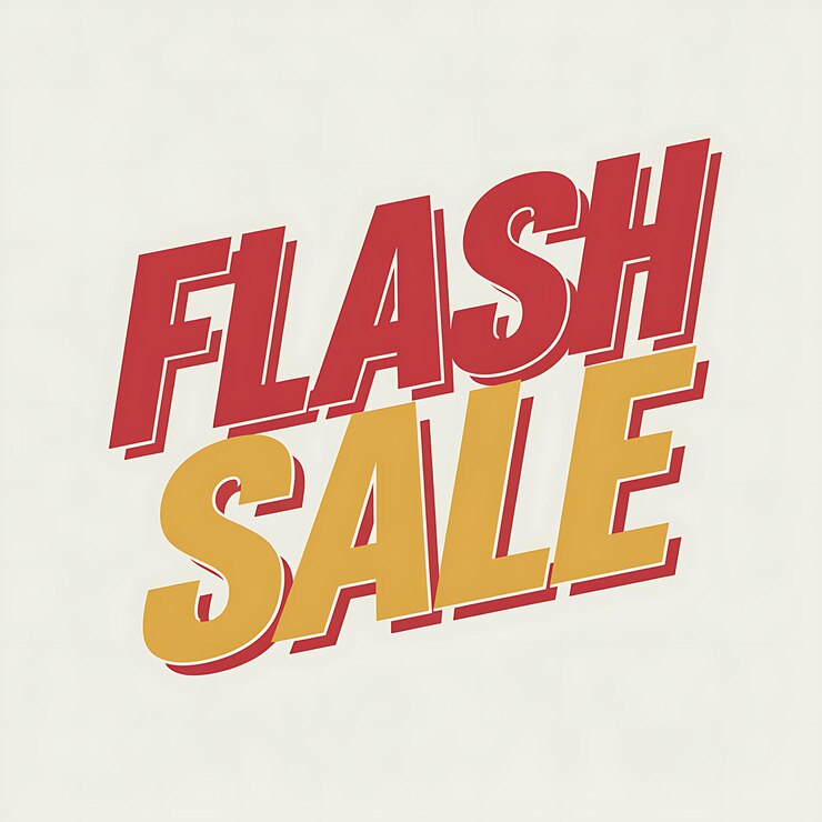 Photo flash sale announcement red and gold typography