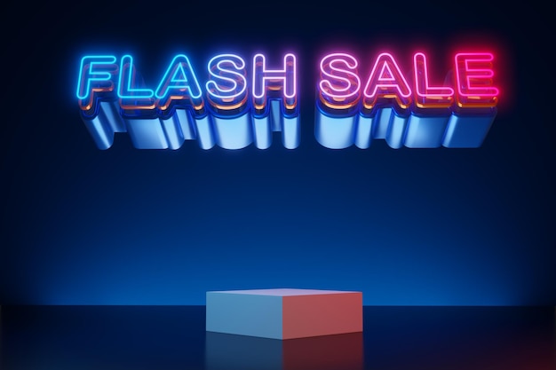 Testo di luce al neon di vendita flash con display vuoto rendering 3d