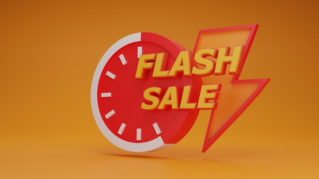 Flash Sale Shopping banner with 3D clock and bolt iconsSale banner template design on orangered and yellow background Super Salefor social media and website3d render illustration