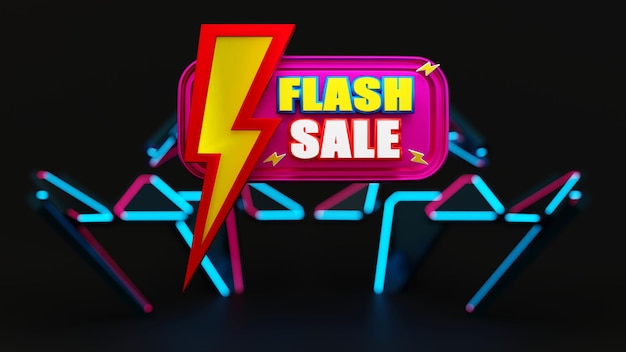 Плакат слова Flash Sale или шаблон баннера для продвижения кампании на веб-сайтах в социальных сетях 3D рендеринг