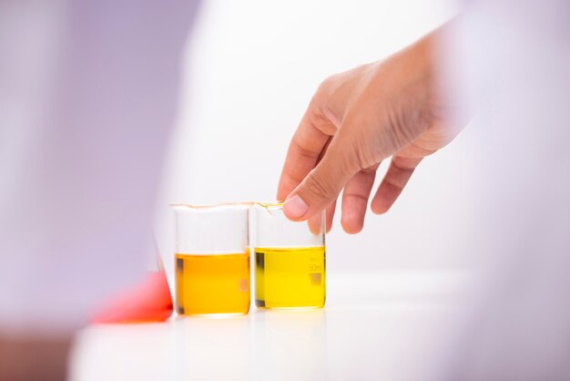 Flask of water solution in science laboratory