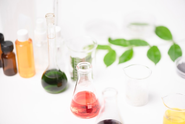 Flask of water solution in science laboratory