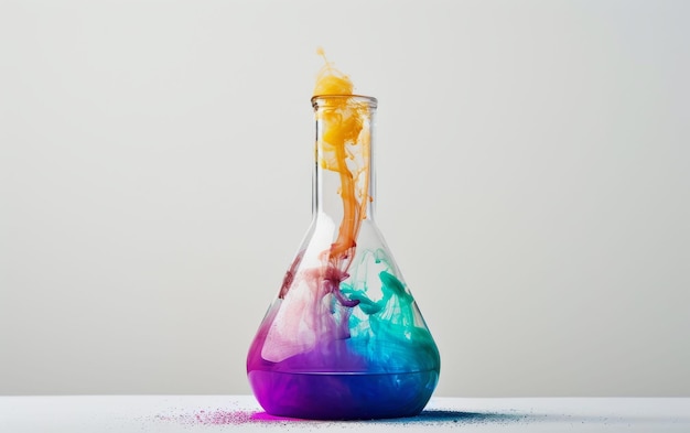 Flask with ColorChanging Reaction On White Background