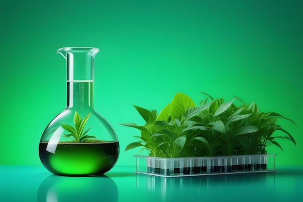 Flask with green leaf generative ai