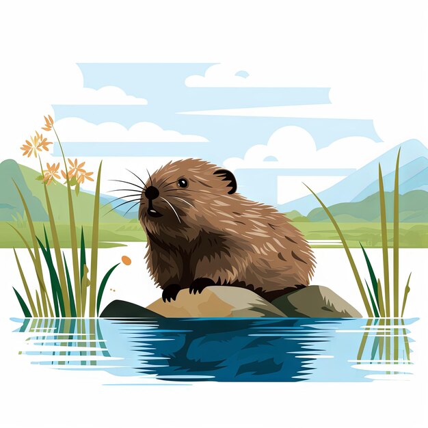 Photo flat 2d illustration of a cute animal