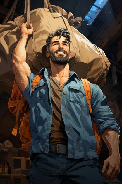 Photo flat 2d illustration muscular construction worker