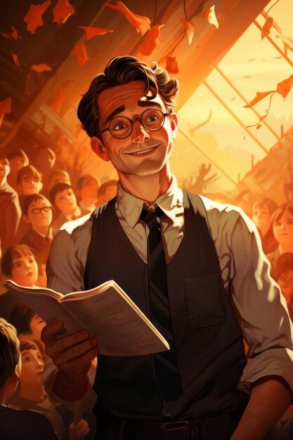 Flat 2d illustration vintage school teacher