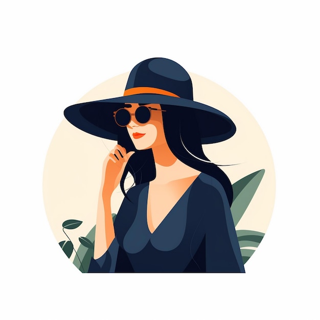 Flat 2D illustration of a woman in a hat