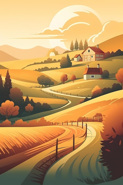 flat adventure background Illustration mountain landscape Generative ai