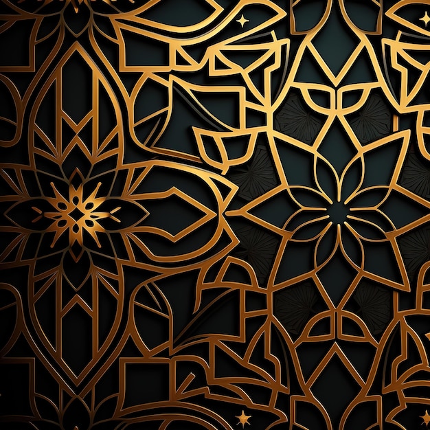 flat arabic pattern background with black and gold color