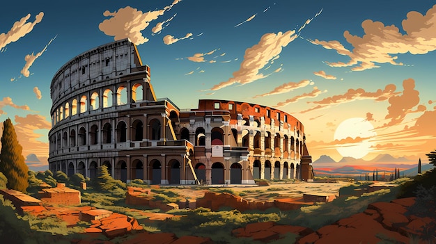 Flat Art Digital Illustration of the Colosseum