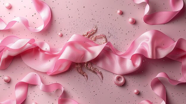 Фото Плоский фон на пастельной розовой ленте