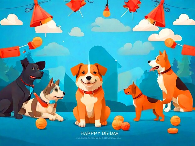 Flat background for international dog day celebration