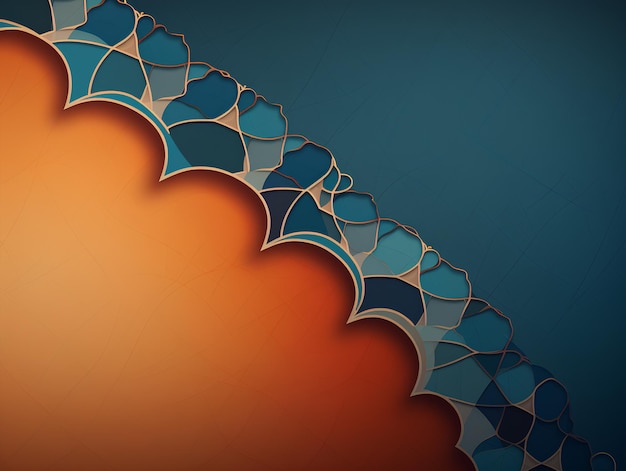 flat blue and orange background with Islamic ornament