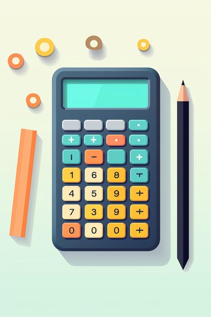 Photo flat calculator illustration with accessories